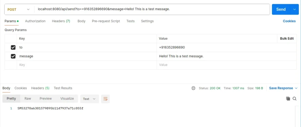 API Response | Integrate WhatsApp with Twilio in Spring Boot API_Response