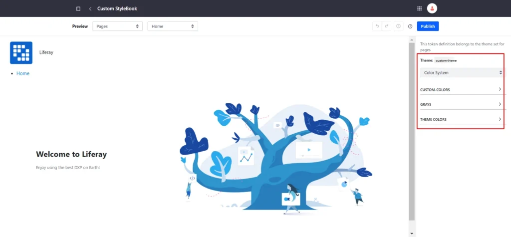 Custom frontend tokens from custom theme | Theme vs No Theme : How to Configure Stylebooks in Liferay Custom frontend tokens from custom theme
