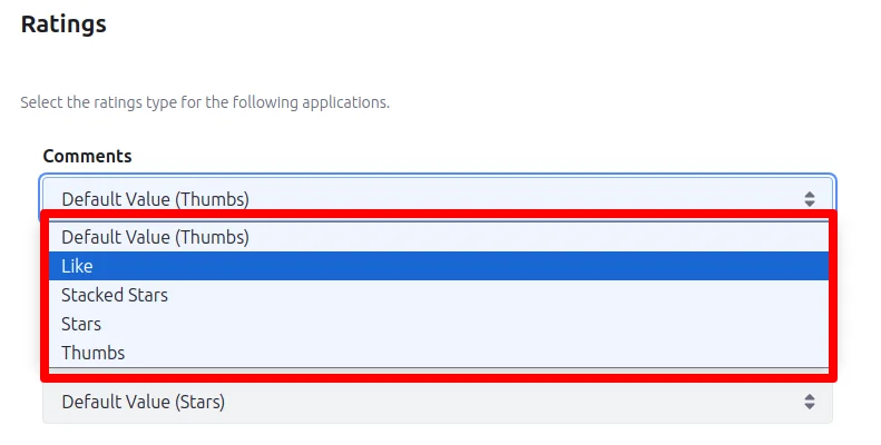 ratings options | Ratings Feature using Liferay OOTB ratings-options